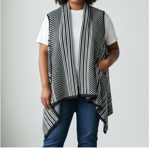 Lane Bryant Womens Sleeveless Open Front Cardigan Sweater Acrylic Black Gray - Picture 1 of 8